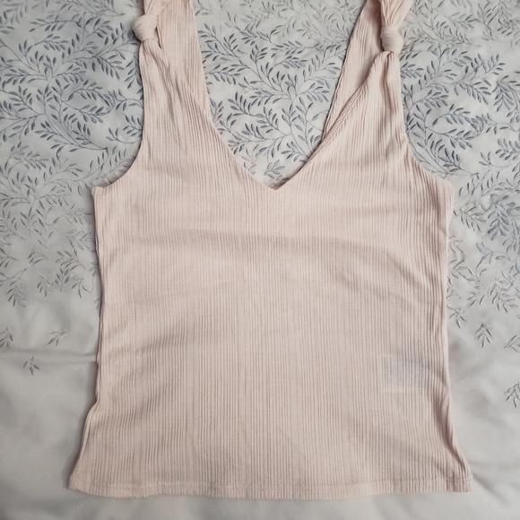 Peach ribbed long crop tank top - Picture 3 of 3